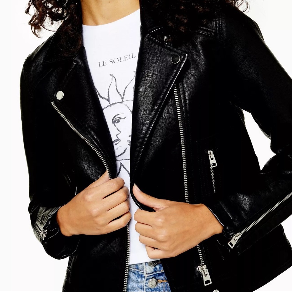 Topshop Black Faux Leather Biker Jacket